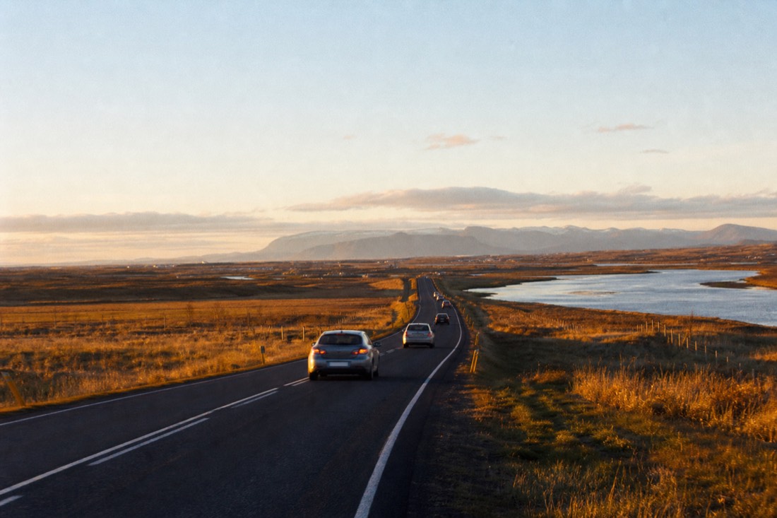 Route 1 heading south from Selfoss where the Golden Circle loop meets the Ring Road
